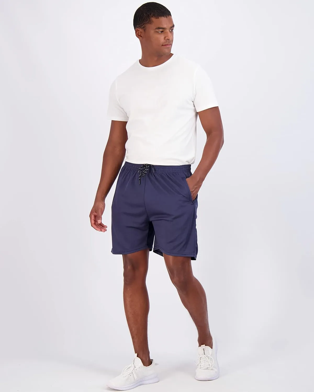 Real Essentials 4 Pack: Men's 7" Athletic Running Quick Dry Mesh Shorts with Zipper Pockets (Available in Big & Tall)
