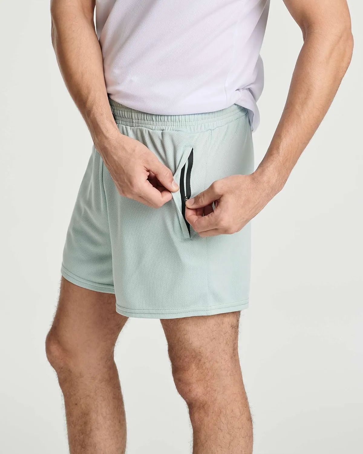 Real Essentials 4 Pack: Men's Mesh 7"/ 5"/ 3" Athletic Zipper Shorts Workout Gym Running Basketball (Big and Tall Available)
