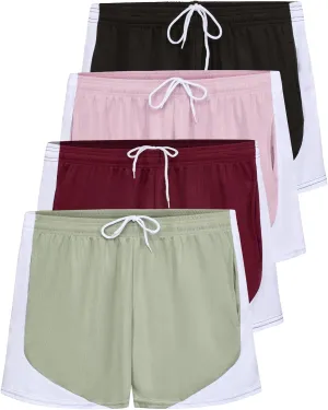 Real Essentials 4 Pack: Womens Active Athletic Performance Mesh Shorts with Pockets (Available in Plus Size)