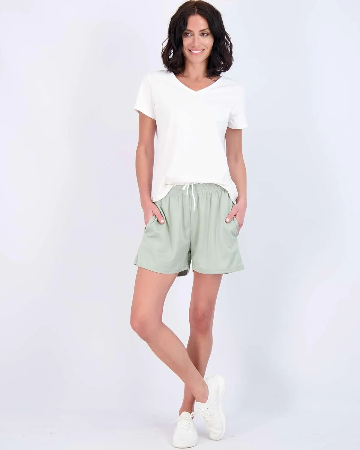Real Essentials 4 Pack: Womens Active Athletic Performance Mesh Shorts with Pockets (Available in Plus Size)