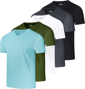 Real Essentials 5 Pack: Men's Mesh Quick Dry Short Sleeve V-Neck T-Shirt - Athletic Performance (Available in Big & Tall)