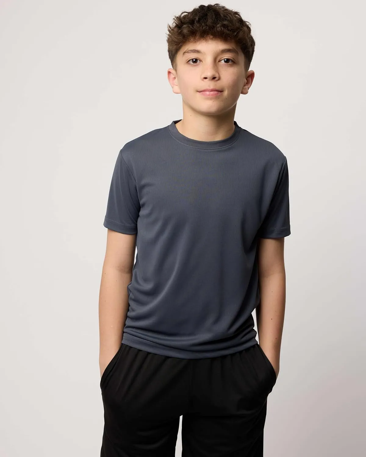 Real Essentials 5 Pack: Youth Mesh Moisture Wicking Active Athletic Performance Short-Sleeve T-Shirt Boys & Girls