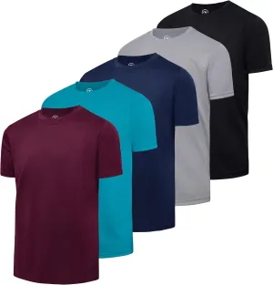 Real Essentials 5 Pack: Youth Mesh Moisture Wicking Active Athletic Performance Short-Sleeve T-Shirt Boys & Girls