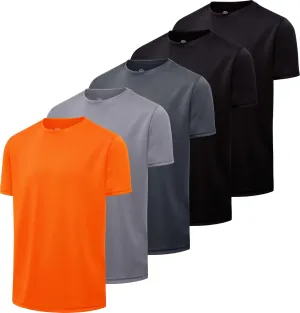 Real Essentials 5 Pack: Youth Mesh Moisture Wicking Active Athletic Performance Short-Sleeve T-Shirt Boys & Girls