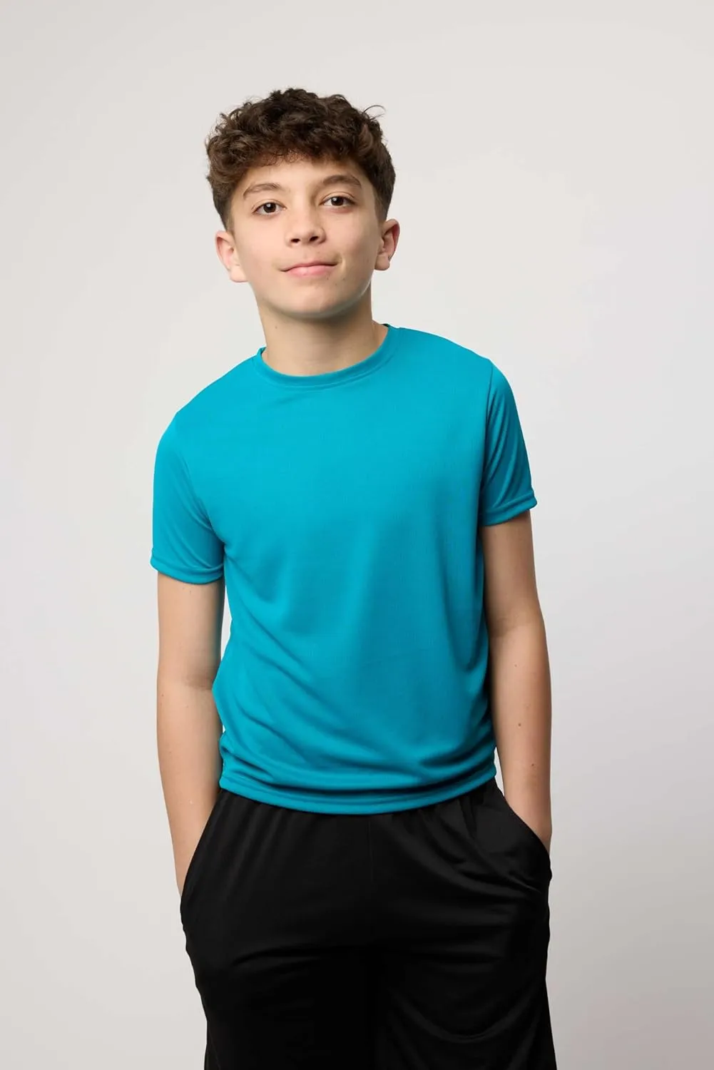 Real Essentials 5 Pack: Youth Mesh Moisture Wicking Active Athletic Performance Short-Sleeve T-Shirt Boys & Girls