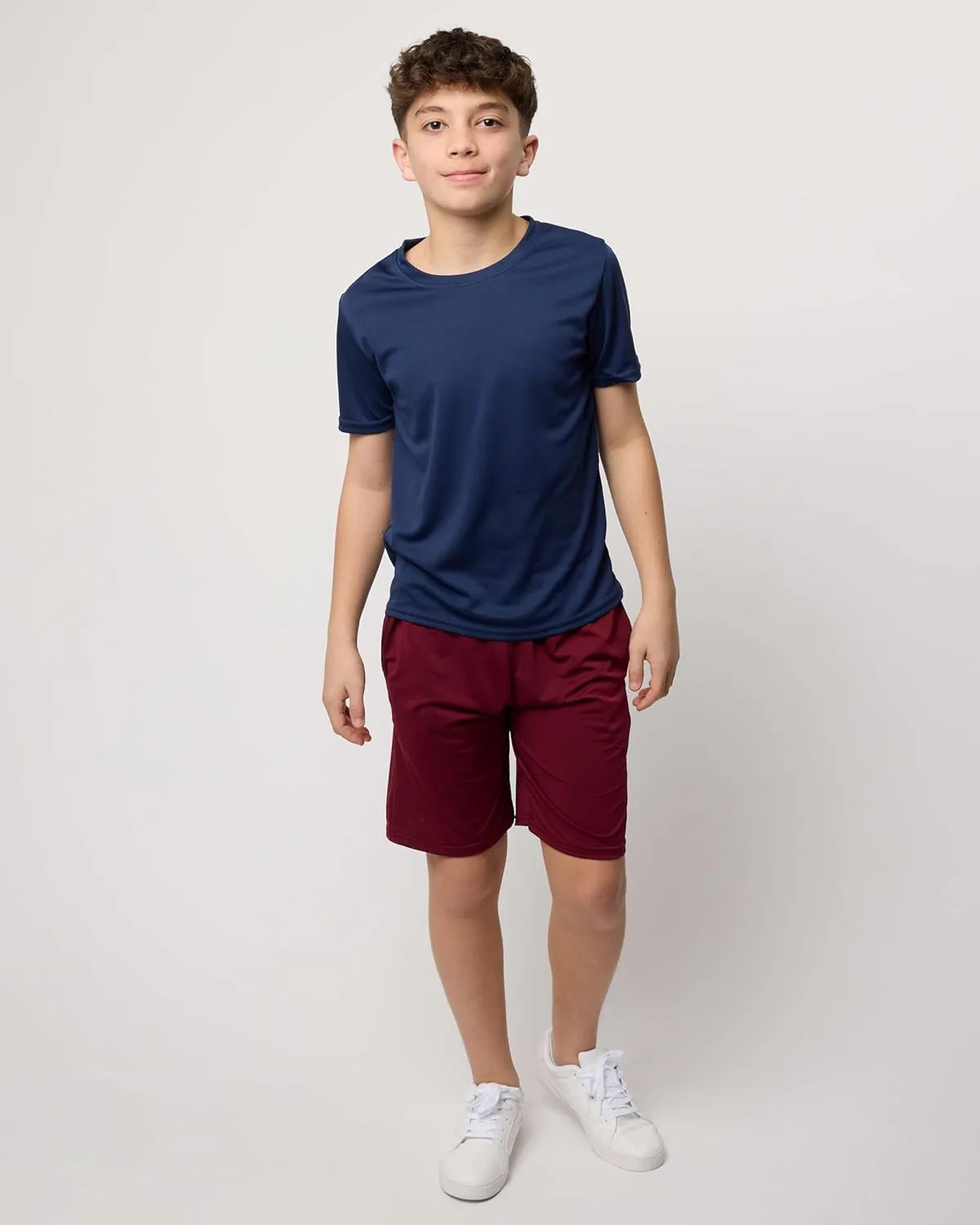 Real Essentials 5 Pack: Youth Mesh Moisture Wicking Active Athletic Performance Short-Sleeve T-Shirt Boys & Girls