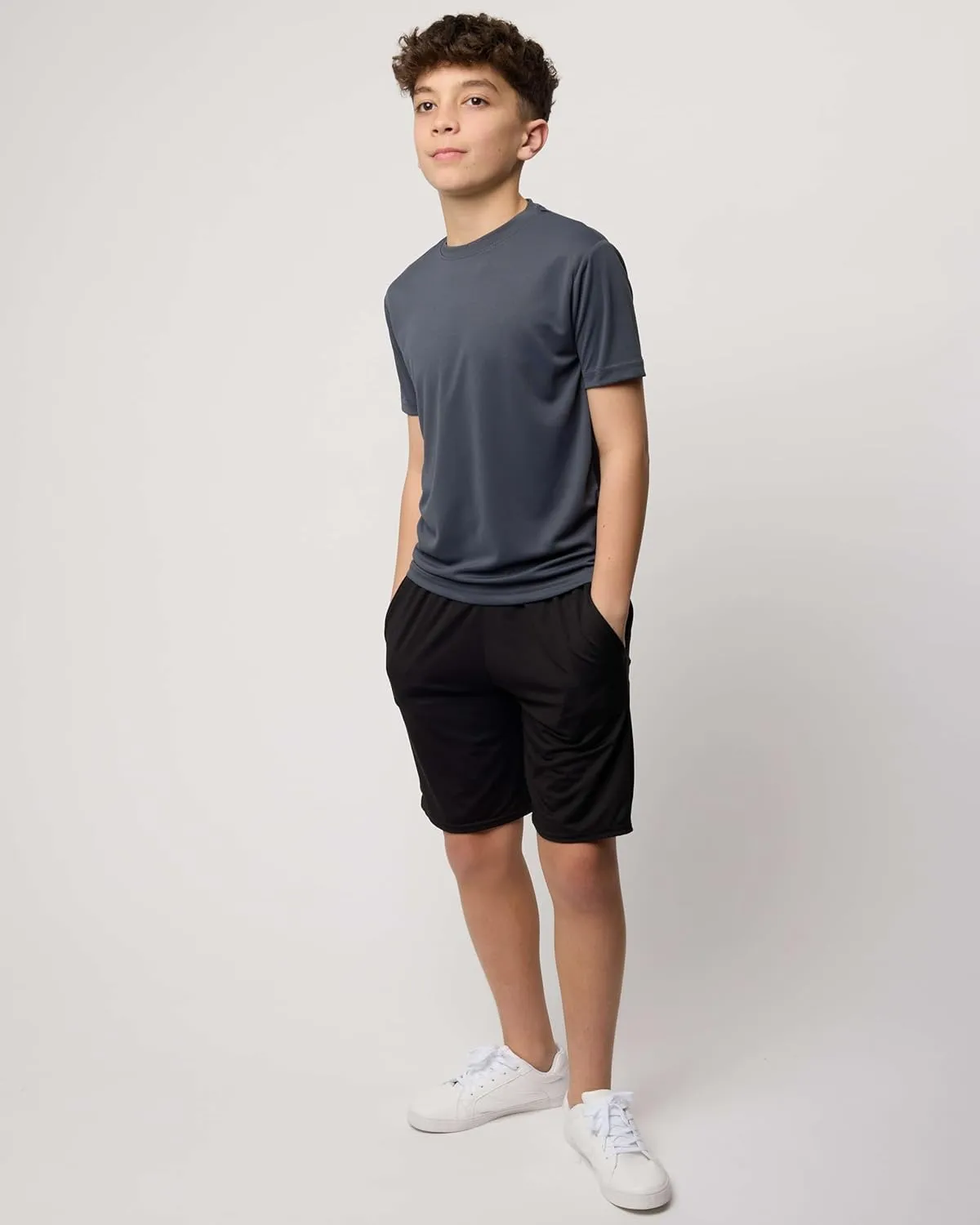 Real Essentials 5 Pack: Youth Mesh Moisture Wicking Active Athletic Performance Short-Sleeve T-Shirt Boys & Girls