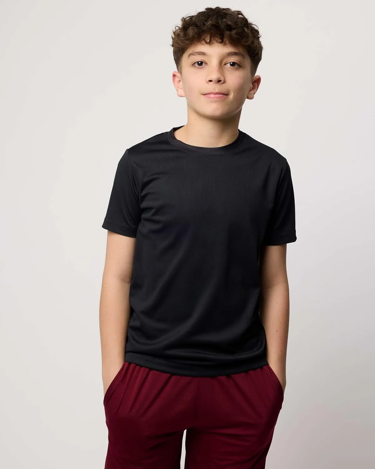 Real Essentials 5 Pack: Youth Mesh Moisture Wicking Active Athletic Performance Short-Sleeve T-Shirt Boys & Girls
