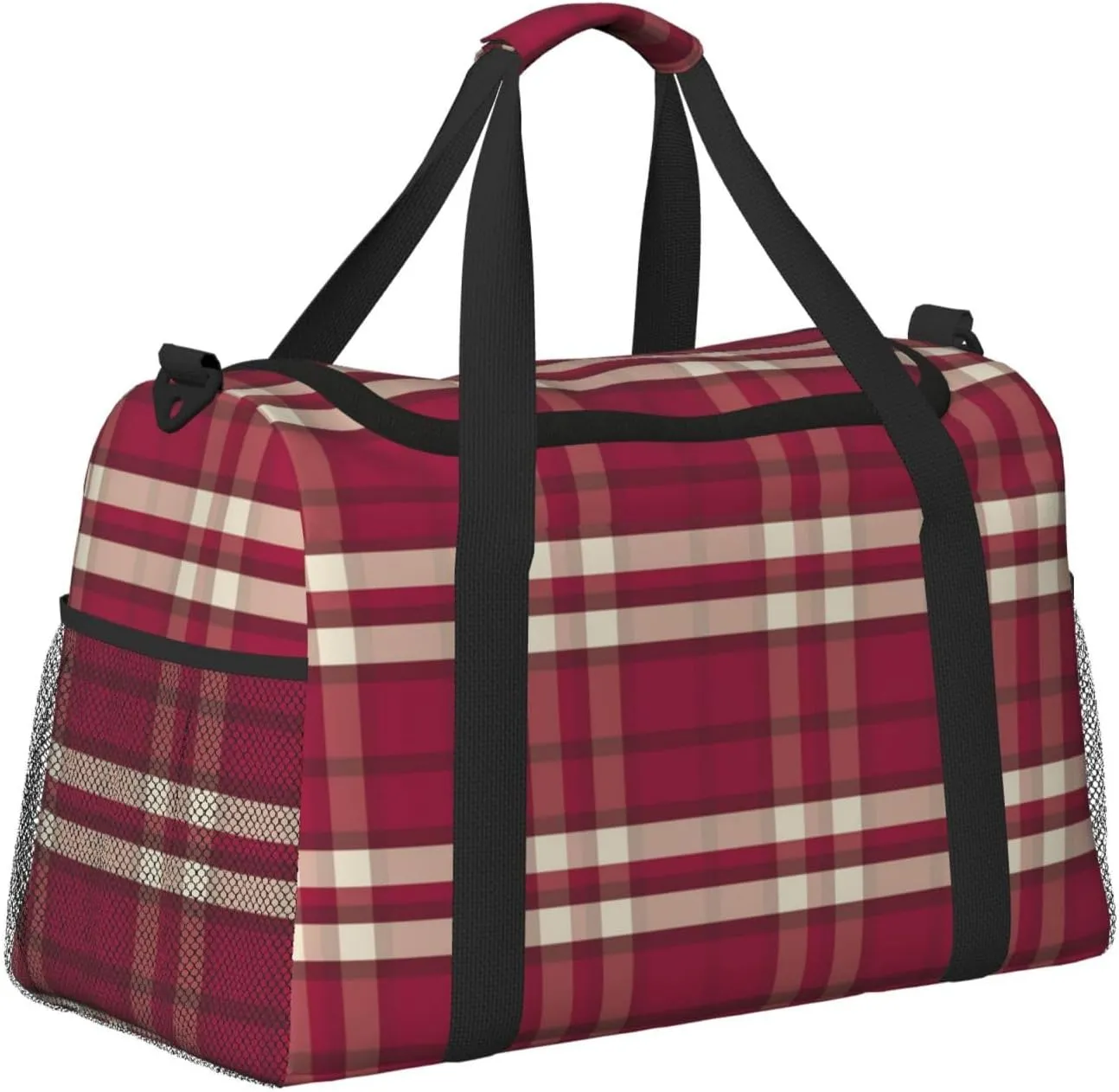 Red Black Thin Line Grid Travel Duffel Bag Large Foldable Waterproof Overnight Bag For Beach Swim Bags Pool Sports Gym