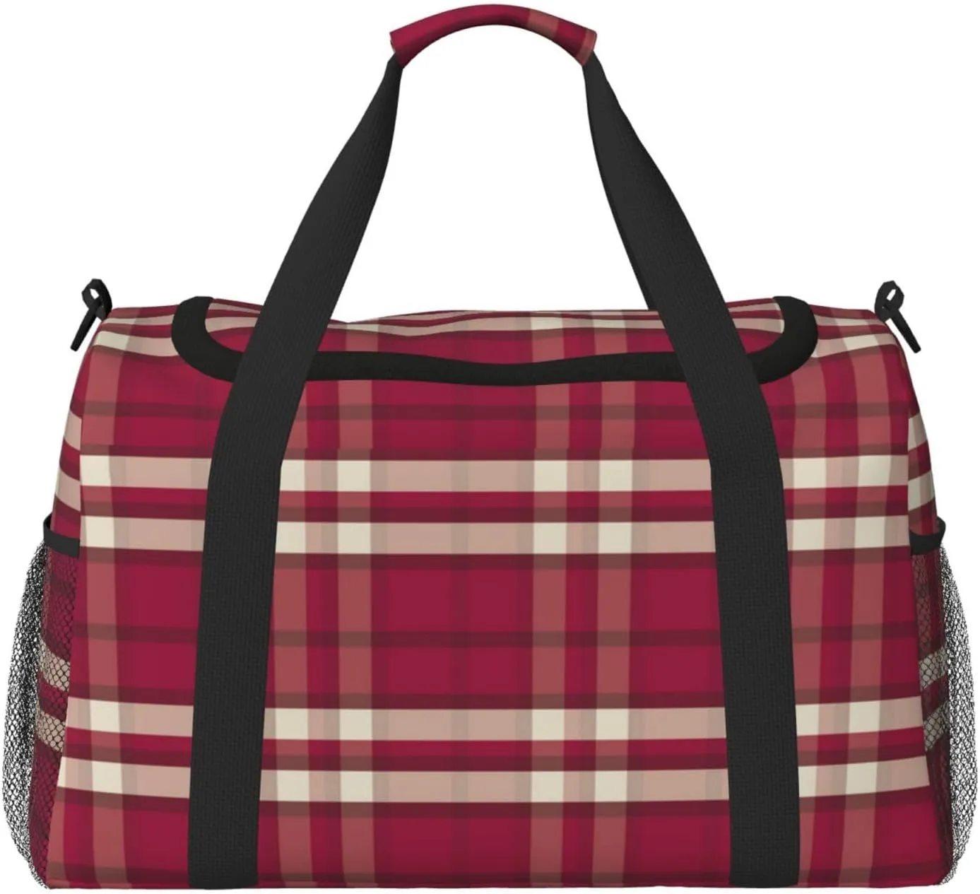 Red Black Thin Line Grid Travel Duffel Bag Large Foldable Waterproof Overnight Bag For Beach Swim Bags Pool Sports Gym