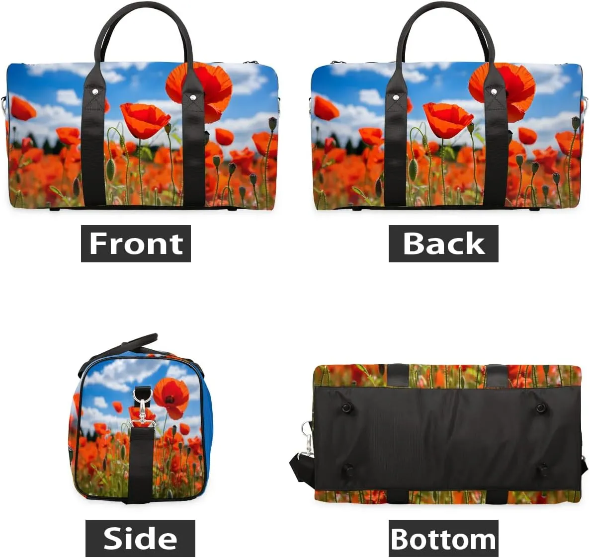 Red Flower Poppy Petal Travel Duffel Bag for Women Men Waterproof Foldable Overnight Weekender Bag Large Capacity Sports Gym Bag