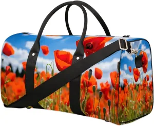 Red Flower Poppy Petal Travel Duffel Bag for Women Men Waterproof Foldable Overnight Weekender Bag Large Capacity Sports Gym Bag