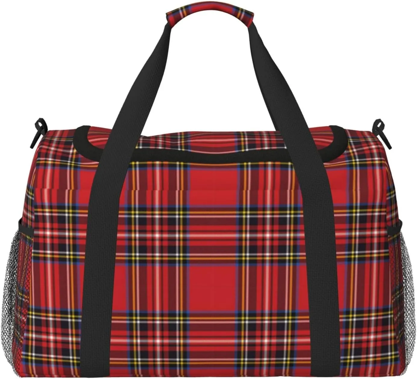 Red Grid Thin Line Travel Duffel Bag Large Foldable Waterproof Overnight Bag For Beach Swim Bags Pool Sports Gym