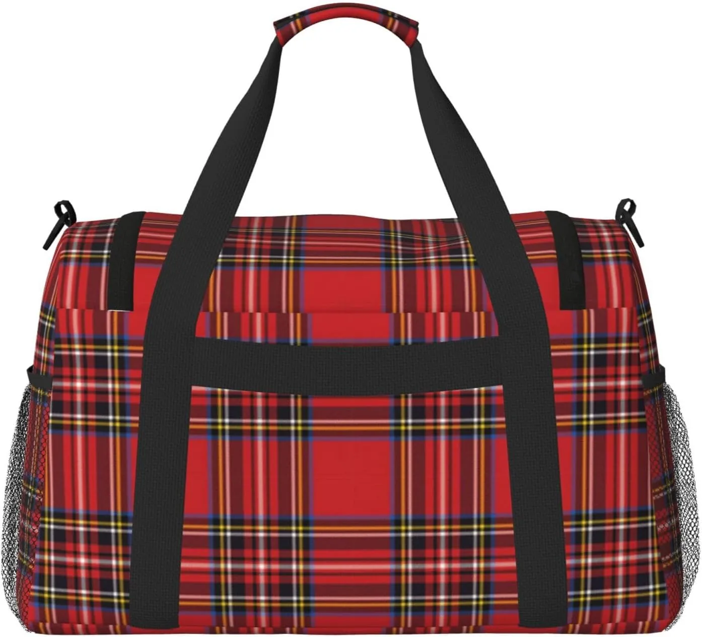 Red Grid Thin Line Travel Duffel Bag Large Foldable Waterproof Overnight Bag For Beach Swim Bags Pool Sports Gym