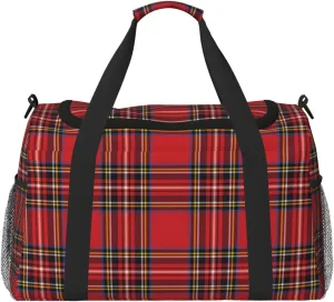 Red Grid Thin Line Travel Duffel Bag Large Foldable Waterproof Overnight Bag For Beach Swim Bags Pool Sports Gym