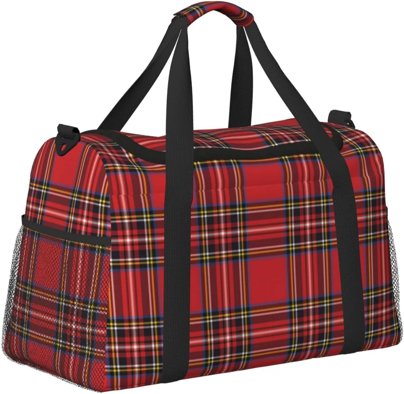 Red Grid Thin Line Travel Duffel Bag Large Foldable Waterproof Overnight Bag For Beach Swim Bags Pool Sports Gym