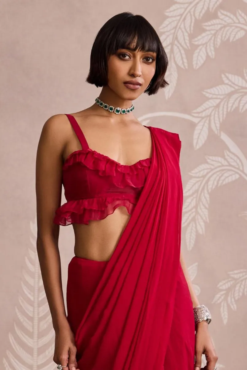 Red nooreh ever after peplum saree