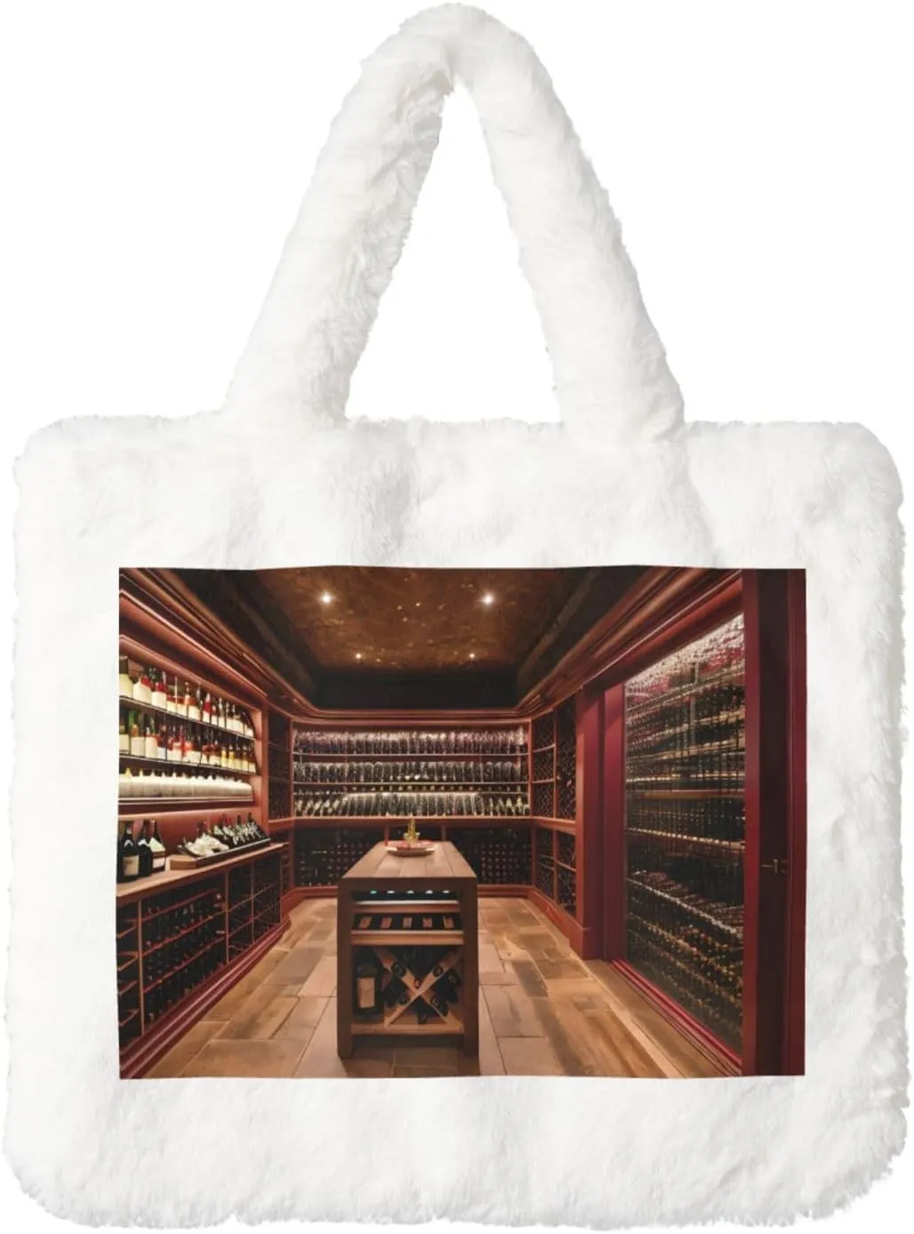 Red Wine Cellar Plush Handbag â€“ Autumn Winter Tote Bag, Coin Pouch & Accessories â€“ Perfect for Shopping & Christmas