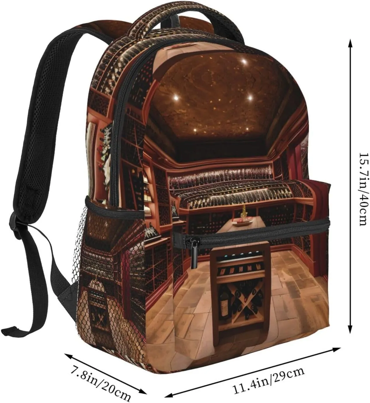 Red Wine Cellar Print Laptop Backpack Stylish Bookbag College Daypack Travel Business Work Bag For Men Women