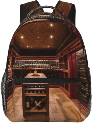 Red Wine Cellar Print Laptop Backpack Stylish Bookbag College Daypack Travel Business Work Bag For Men Women