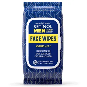 Retinol Men Facial Wipes Anti-Aging Cleansing Towelettes - Quickly cleanse face from sweat, oil and pore-clogging dirt without any heavy residue (60 Count (Pack of 1))
