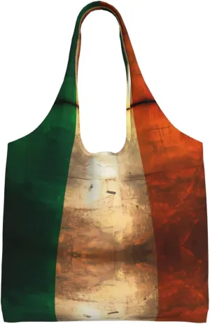 Retro Irish flag Printed single-shoulder canvas bag, large-capacity grocery shopping bag, light and easy to carry