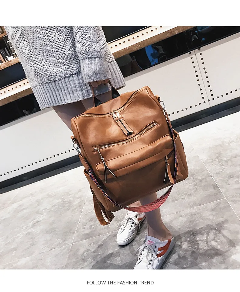 Retro Large PU Leather Rucksack Backpacks
