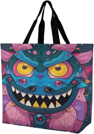 Reusable Grocery Shopping Cloth Bags Monster Eyes Print Shoulder Tote Bag Fashionable Tote Handbag for Work Beach Travel Shopping