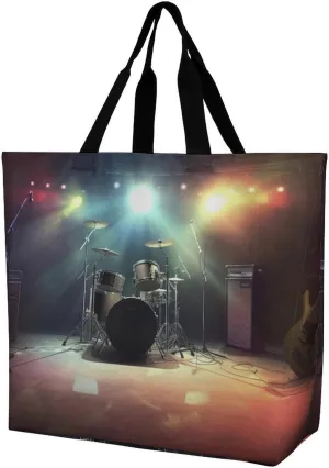 Reusable Shopping Bags,Rock Band Stage Printed Portable Tote Bags,Foldable Handbag,Washable Lightweight Medium Grocery Shopping Cloth Bag