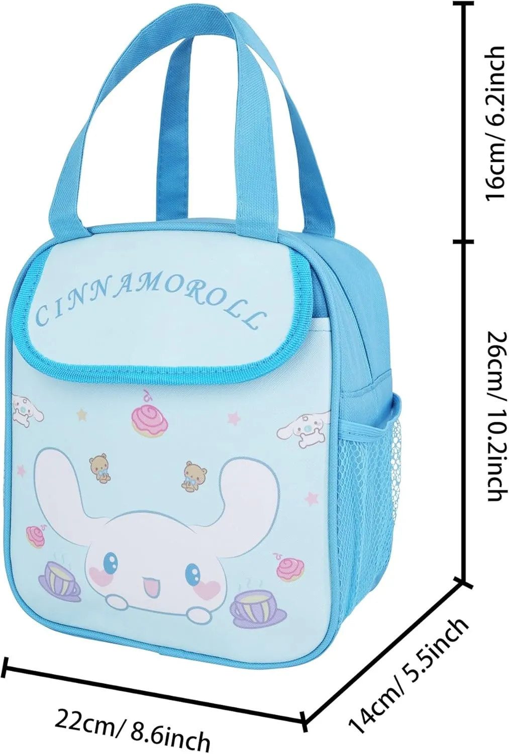 Roffatide Anime Cinnamoroll Big Ear Lunch Bag for Woman Man Leakproof Lunch Box Large Compartment Heat Preservation for Cold Two Applicable Lunch Container Tote for Work Travel Blue