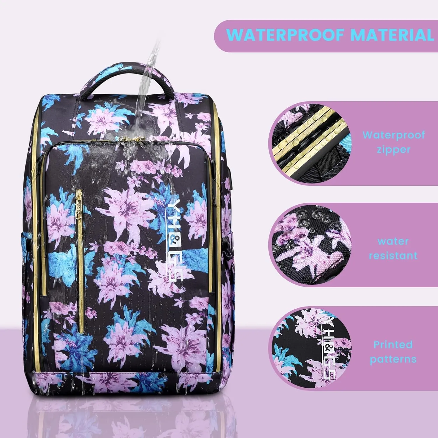 Rolling Backpack, Waterproof Backpack with Wheels for Business Commuter, Carry on Backpack with Laptop Compartment, Fit 15.6/18 Inch Laptop, Wheeled Backpack for Adults (Flower)