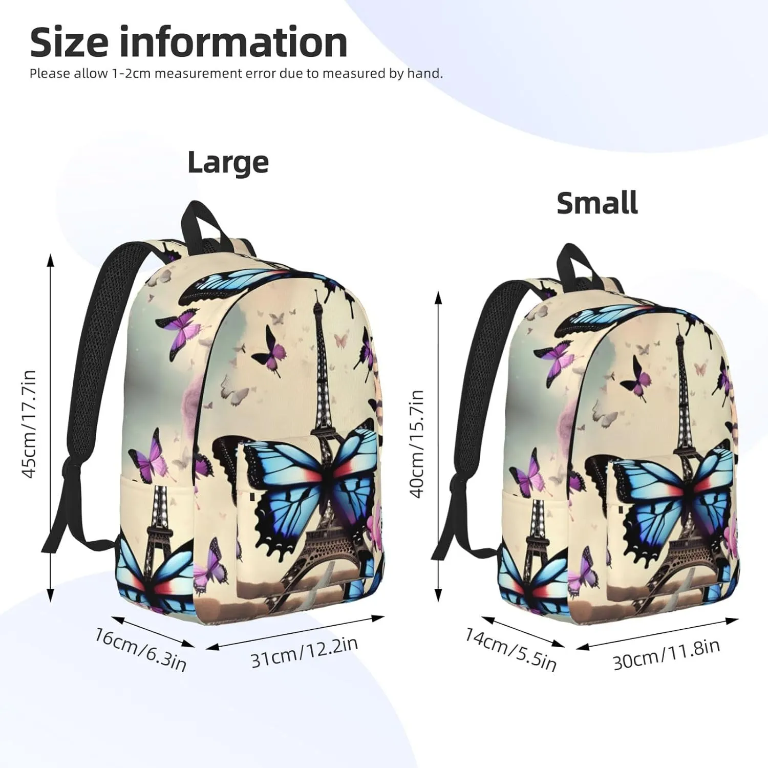 Romantic Paris Eiffel print Duffel Bag, Lightweight Duffel Bag, Casual Backpack, 17.7 x 6.3 x 12.2 inches