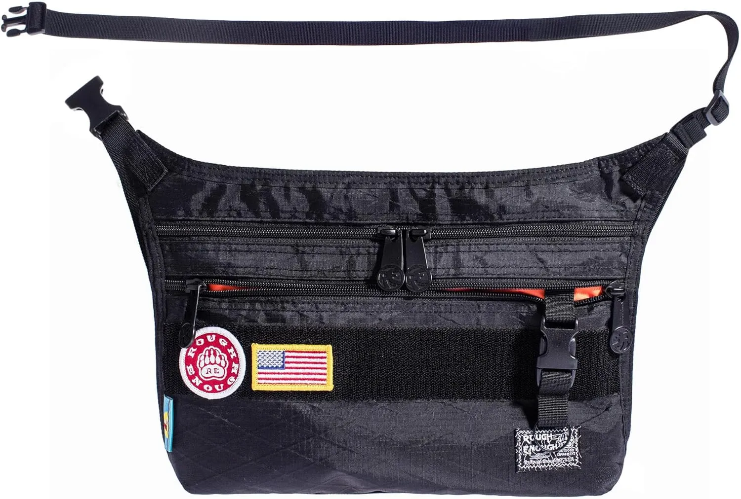 Rough Enough Black Crossbody Bag Men Sling with 8 Inch Tablet Handheld Games Compartment Tactical Molle System for Preppy Teen Travel Casual EDC Japanese Slim