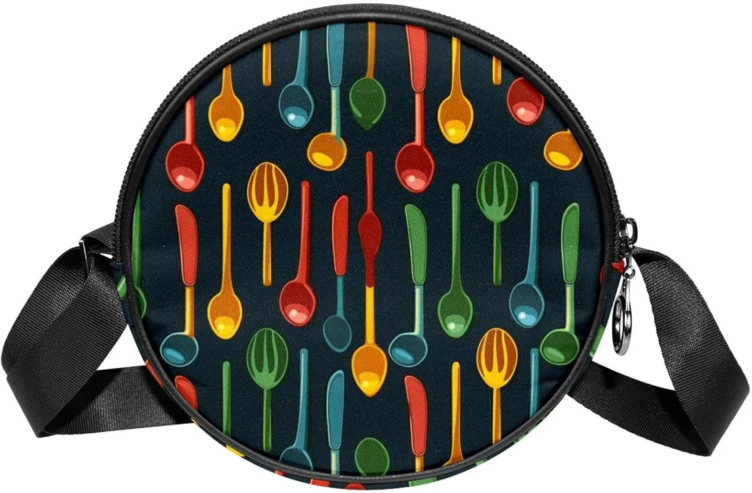 Round Cross Body Bag for Women, Long Strap Crossbody Bag, Forks and knives Seamless