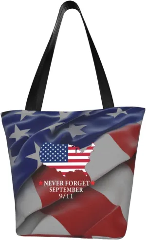 Rqwaaed 911 Never Forget Women'S Casual One Shoulder Carry Shopping Bag Large Capacity Working Storage Handbag
