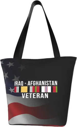 Rqwaaed Afghanistan and Iraq Veteran Women'S Casual One Shoulder Carry Shopping Bag Large Capacity Working Storage Handbag