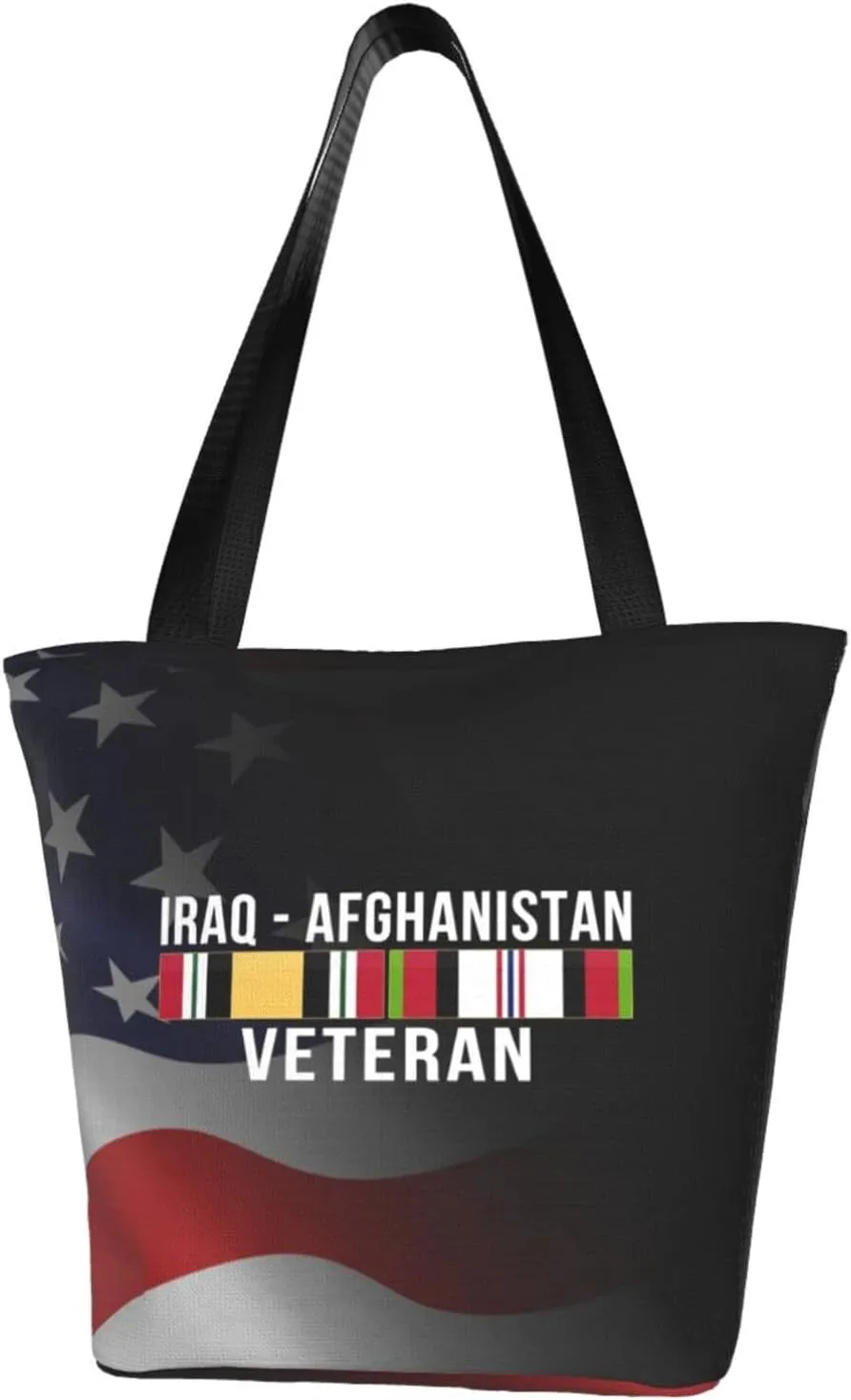 Rqwaaed Afghanistan and Iraq Veteran Women'S Casual One Shoulder Carry Shopping Bag Large Capacity Working Storage Handbag