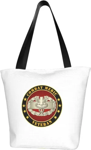 Rqwaaed Army Combat Medic Veteran Women'S Casual One Shoulder Carry Shopping Bag Large Capacity Working Storage Handbag