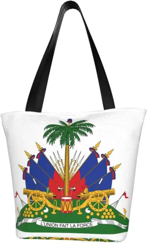 Rqwaaed Coat of Arms Haiti Women'S Casual One Shoulder Carry Shopping Bag Large Capacity Working Storage Handbag