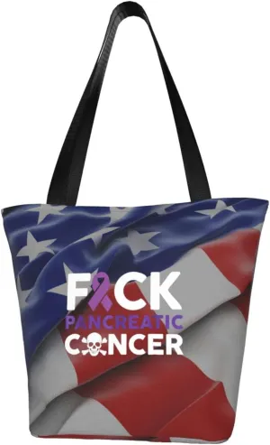 Rqwaaed Fuck Pancreatic Cancer Women'S Casual One Shoulder Carry Shopping Bag Large Capacity Working Storage Handbag