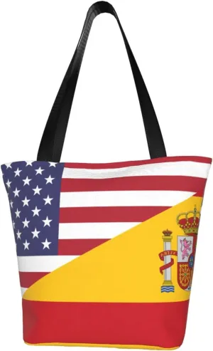 Rqwaaed US-Spain Friendship Flag Women'S Casual One Shoulder Carry Shopping Bag Large Capacity Working Storage Handbag