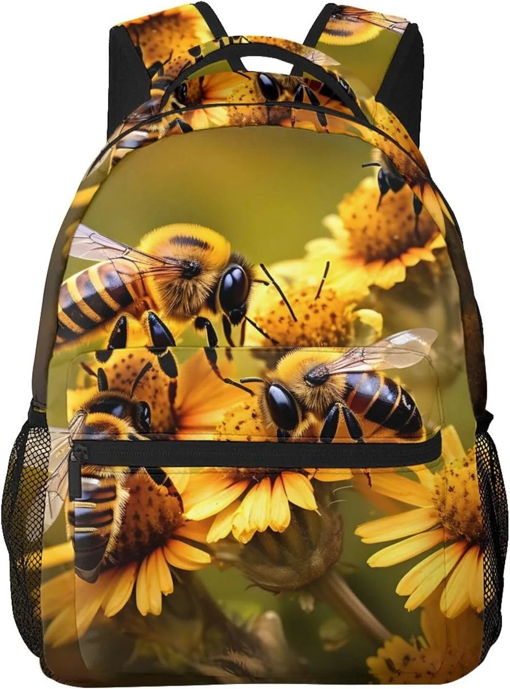 Rural Honey Bees Flowers Print Laptop Backpack Stylish Bookbag College Daypack Travel Business Work Bag For Men Women