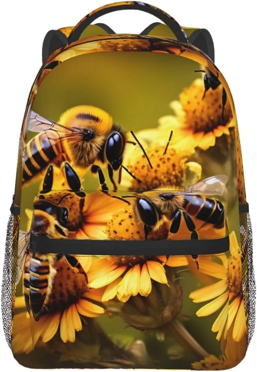Rural Honey Bees Flowers Print Laptop Backpack Stylish Bookbag College Daypack Travel Business Work Bag For Men Women