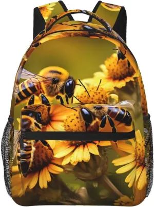 Rural Honey Bees Flowers Print Laptop Backpack Stylish Bookbag College Daypack Travel Business Work Bag For Men Women