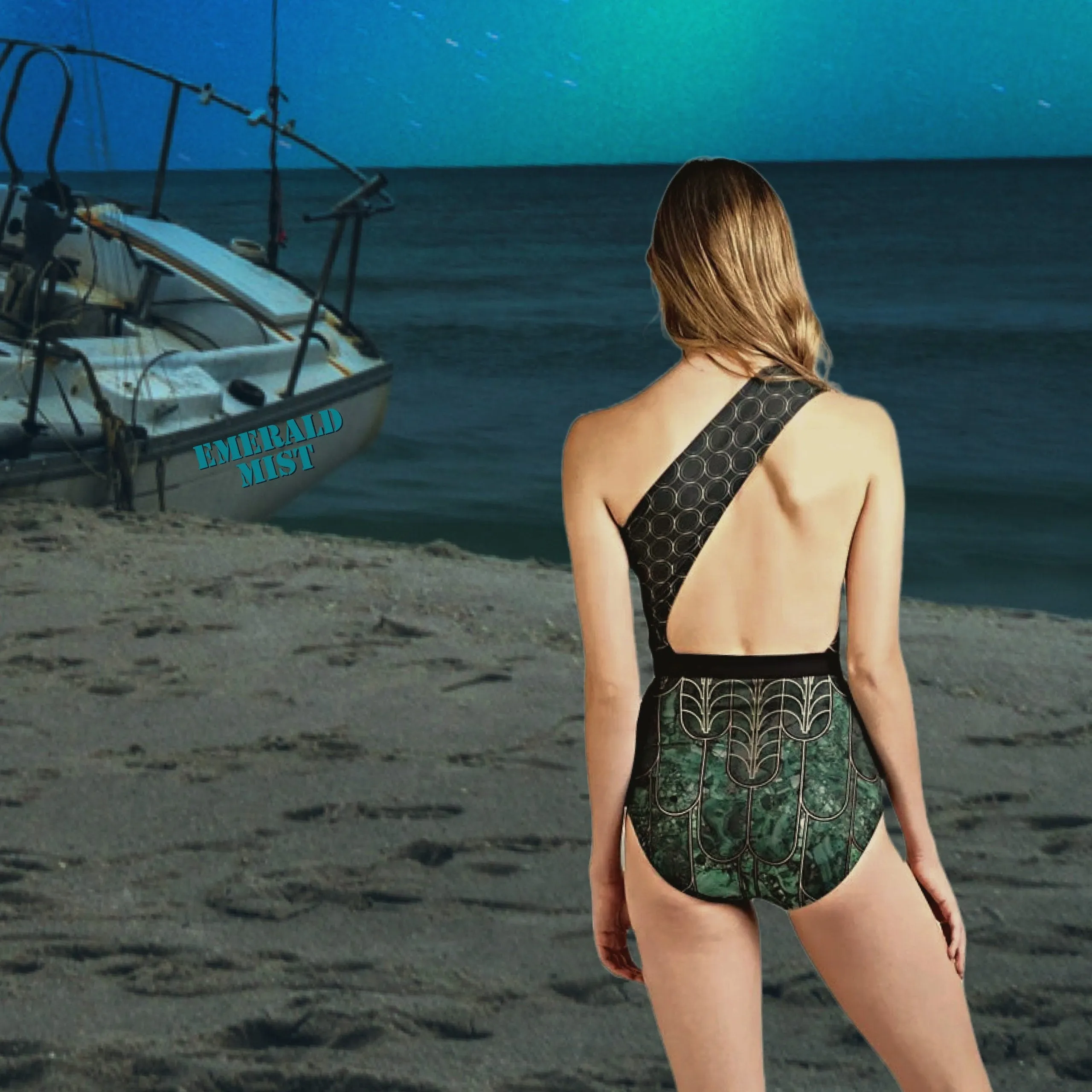 S-XL petite swimsuit Emerald • Mist 1-shoulder / Teal 2-shoulder / Black Jade longsleeve rashguard green navy black gold white cruise resort