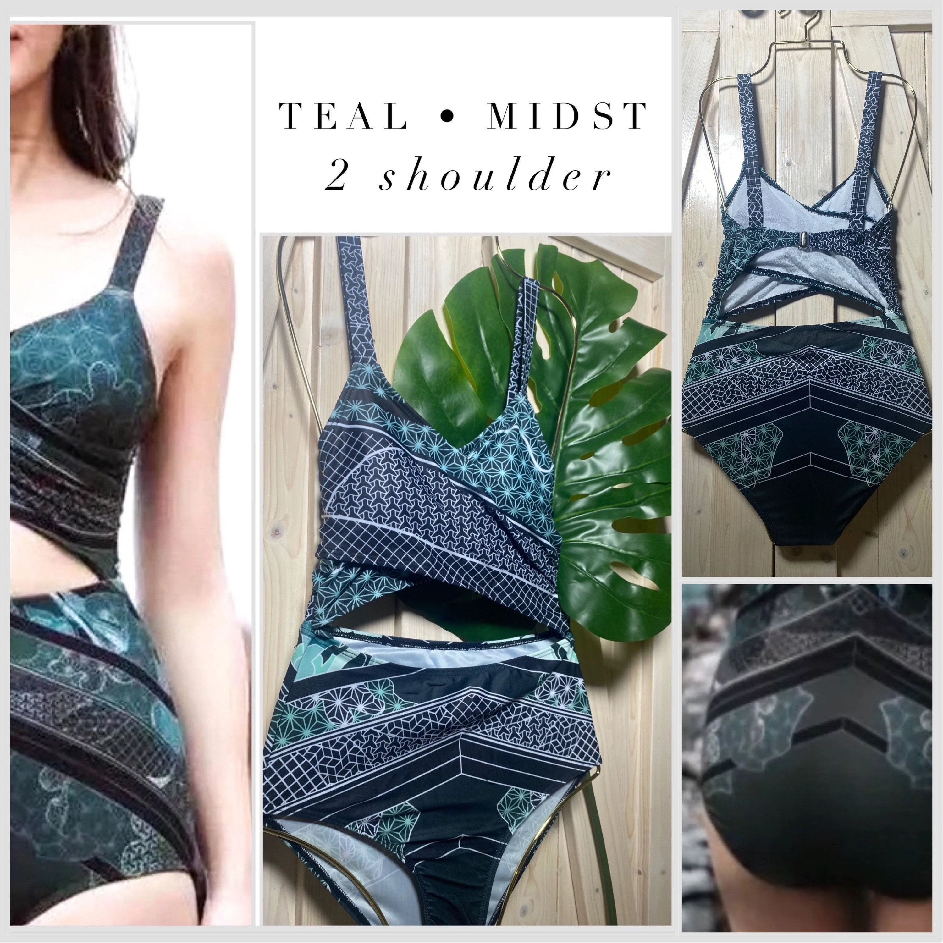 S-XL petite swimsuit Emerald • Mist 1-shoulder / Teal 2-shoulder / Black Jade longsleeve rashguard green navy black gold white cruise resort