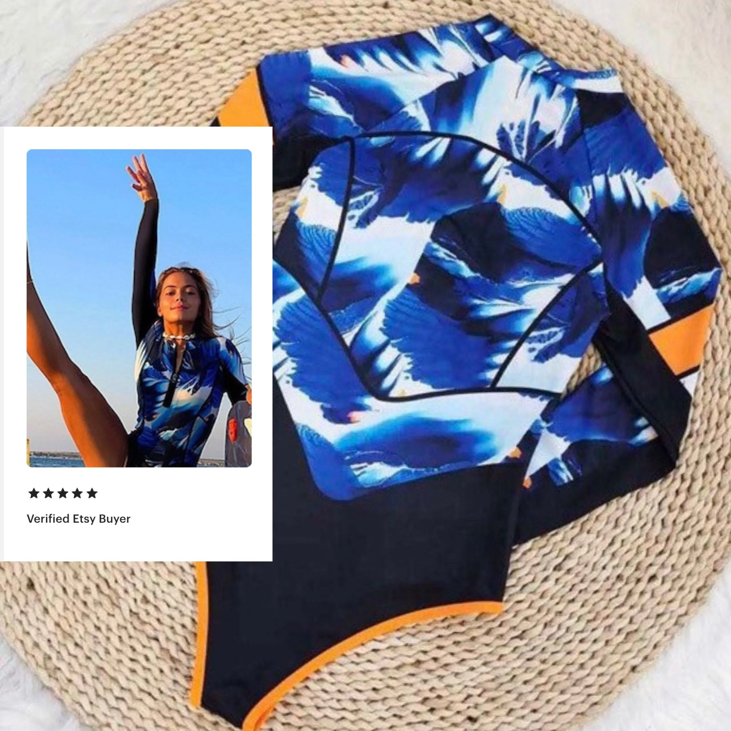S-XL UPF Rashguard Blue Breeze Coral longsleeve one-piece royal blue white & blackest navy swimsuit   tangerine surf swim ski paddle kayak