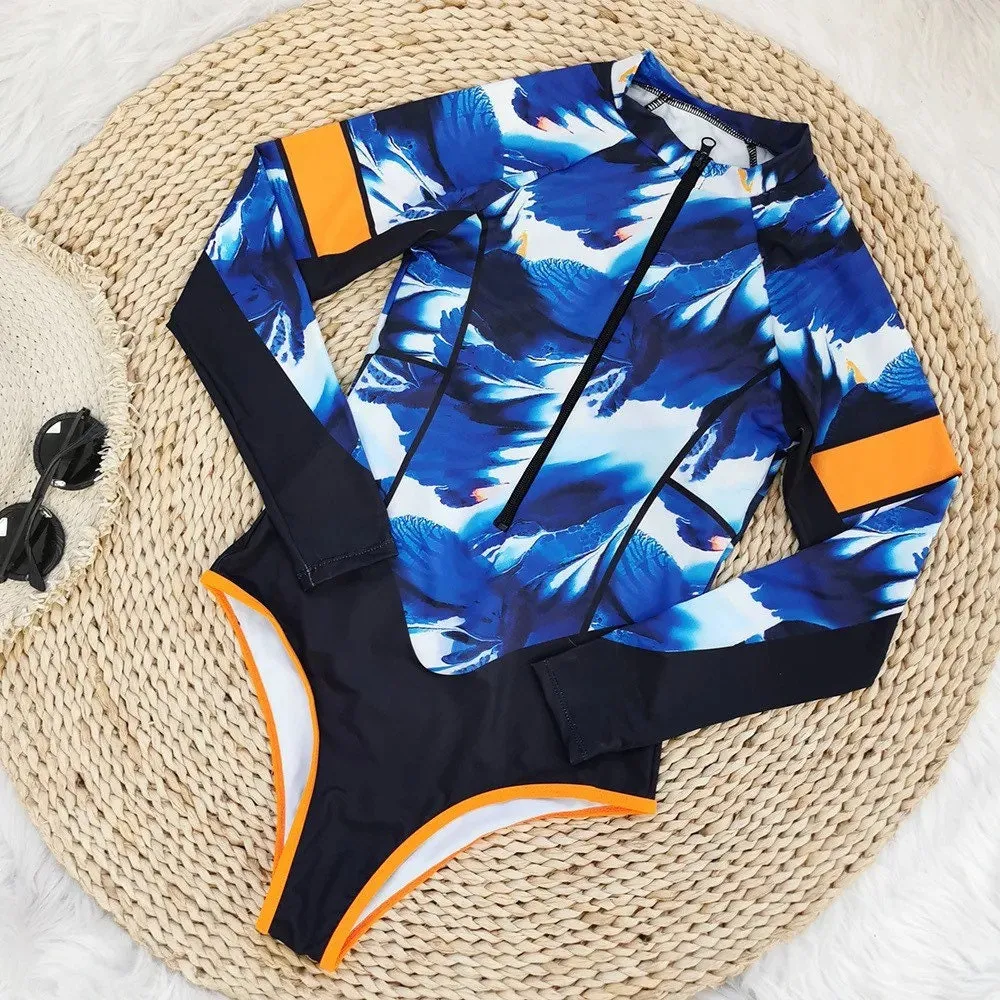 S-XL UPF Rashguard Blue Breeze Coral longsleeve one-piece royal blue white & blackest navy swimsuit   tangerine surf swim ski paddle kayak
