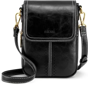 S-ZONE Vegan Leather Small Crossbody Bags for Women Trendy Cell Phone Purses Womens Wallet with Adjustable Strap Card Slots
