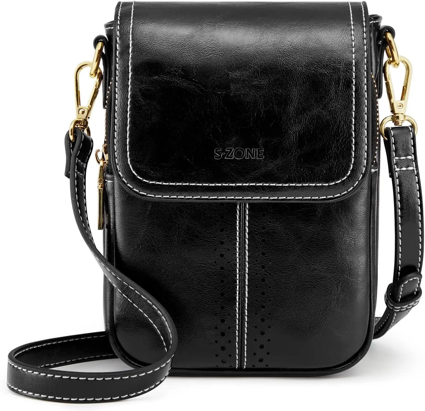 S-ZONE Vegan Leather Small Crossbody Bags for Women Trendy Cell Phone Purses Womens Wallet with Adjustable Strap Card Slots